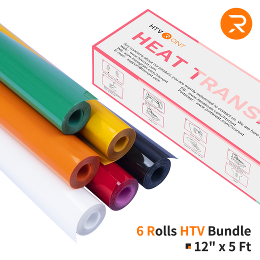 UK-Heat Transfer Vinyl Bundle - 12"x5 Ft (6 Assorted Colors）