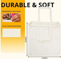 UK-6 Pack Sublimation Canvas Tote Bag Blank - 15"Wx16"H