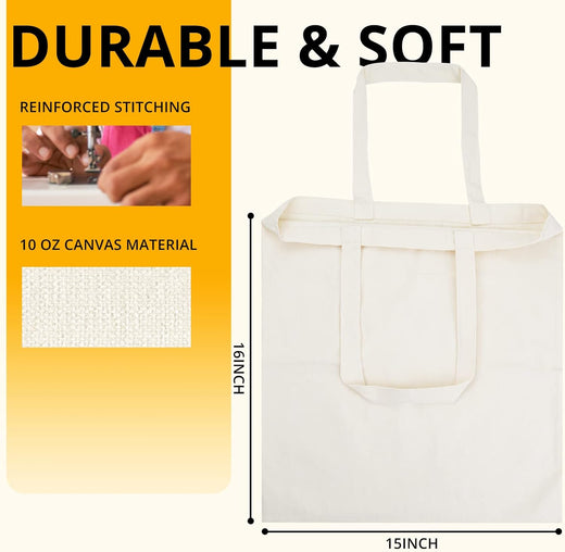 UK-6 Pack Sublimation Canvas Tote Bag Blank - 15"Wx16"H