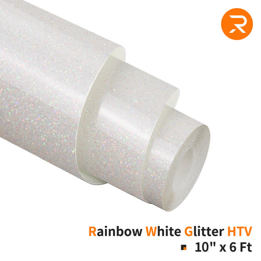 White Glitter Heat Transfer Vinyl Roll for Sublimation - 10" x 6 Ft （2 Colors）