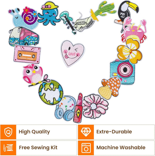 UK-20 Pack Embroidered Iron-On Repair Patches for Clothes