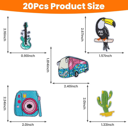 UK-20 Pack Embroidered Iron-On Repair Patches for Clothes