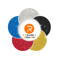UK-Glitter Heat Transfer Vinyl Bundle - 12" x 10" 5 Pack  (5 Assorted Colors)