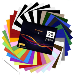 HTVRONT 36 Sheets 12" x 10" HTV Heat Transfer Vinyl Bundles Iron on for T-Shirts, Clothing and Textiles, Easy Transfers