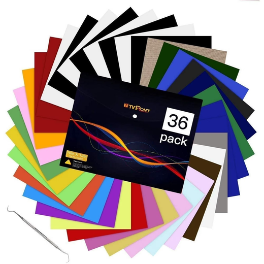 HTVRONT 36 Sheets 12" x 10" HTV Heat Transfer Vinyl Bundles Iron on for T-Shirts, Clothing and Textiles, Easy Transfers