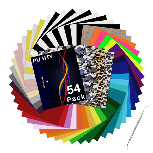 HTVRONT 12" x 10" Heat Transfer Craft Vinyl Sheet, 36 Assorted Colors, 54 Pack