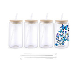 HTVRONT 4Pack 16oz Clear Sublimation Glass Blanks Tumblers Mugs