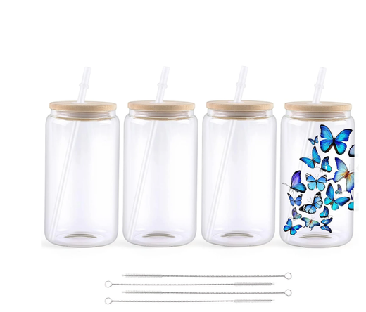 HTVRONT 4Pack 16oz Clear Sublimation Glass Blanks Tumblers Mugs