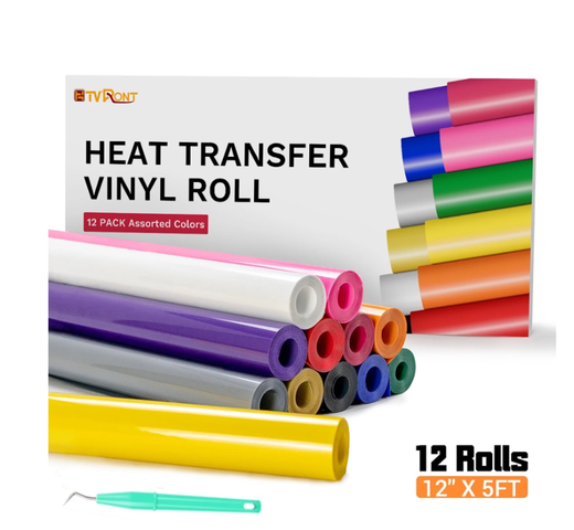HTVRONT 12 Pack HTV Heat Transfer Vinyl Bundle, 12 x 5ft HTV Vinyl Rolls for T-Shirts