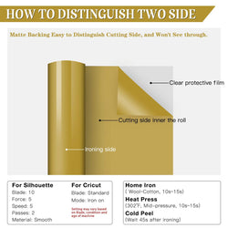 HTVRONT Gold HTV Heat Transfer Vinyl Roll- 12" x 12ft Gold HTV Vinyl for Shirts - Easy to Cut & Weed Iron on Vinyl for Clothes(Gold)