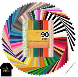 HTVRONT 90 Sheets 12" x 10" HTV Heat Transfer Vinyl Bundles Iron on for T-Shirts, Easy Transfers