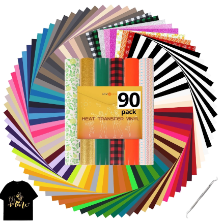 HTVRONT 90 Sheets 12" x 10" HTV Heat Transfer Vinyl Bundles Iron on for T-Shirts, Easy Transfers