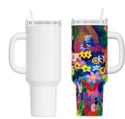 HTVRONT 2PCS 40 OZ Sublimation Tumbler with Removable Handle and Straw Lid, Stainless Steel Insulated Sublimation Tumbler Heat Press Bulk Coffee Travel Cups for DIY Craft