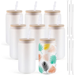 HTVRONT 8Pack 16oz Frosted Sublimation Glass Blanks Tumblers Mugs