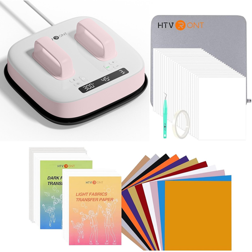 HTVRONT Heat Press Machine Bundle - 10"x10" Portable Heat Press Machine & 55 Pcs Heat Press Supplies for Heat Press