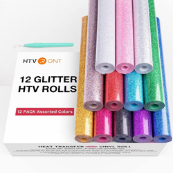 HTVRONT 12 Rolls 10"x5FT Glitter Heat Transfer Vinyl
