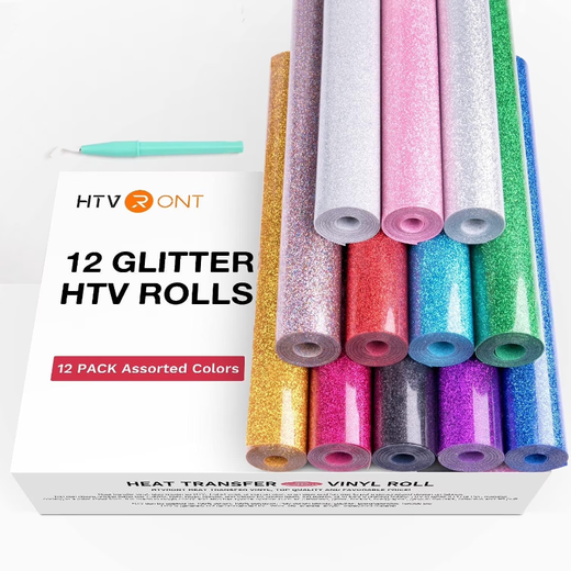 HTVRONT 12 Rolls 10"x5FT Glitter Heat Transfer Vinyl
