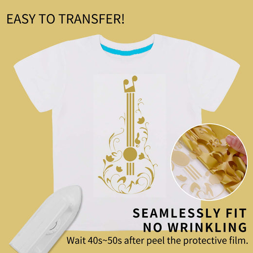 HTVRONT Gold HTV Heat Transfer Vinyl Roll- 12" x 12ft Gold HTV Vinyl for Shirts - Easy to Cut & Weed Iron on Vinyl for Clothes(Gold)