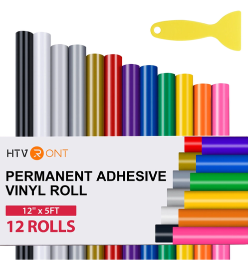 HTVRONT 12 Pack 12" x 5FT Permanent Adhesive Vinyl Rolls Bundles