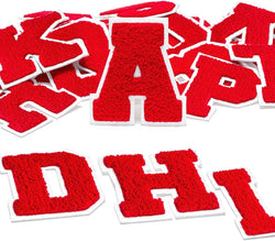 52 PCS Red Chenille Letter Embroidery Patches - Adhesive Iron On Patches for Clothing