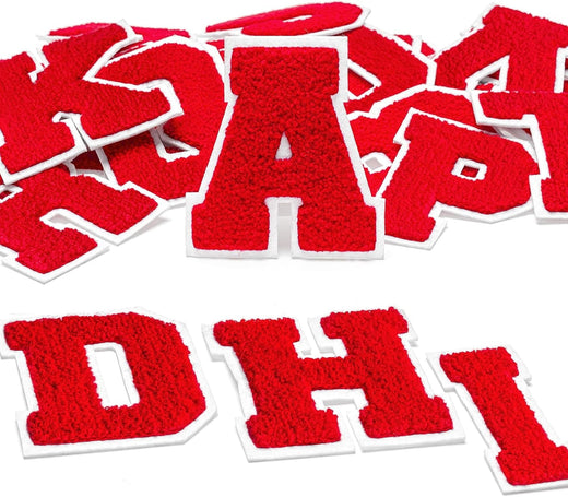52 PCS Red Chenille Letter Embroidery Patches - Adhesive Iron On Patches for Clothing