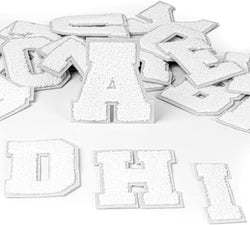 52 PCS White Chenille Letter Embroidery Patches - Adhesive Iron On Patches for Clothing