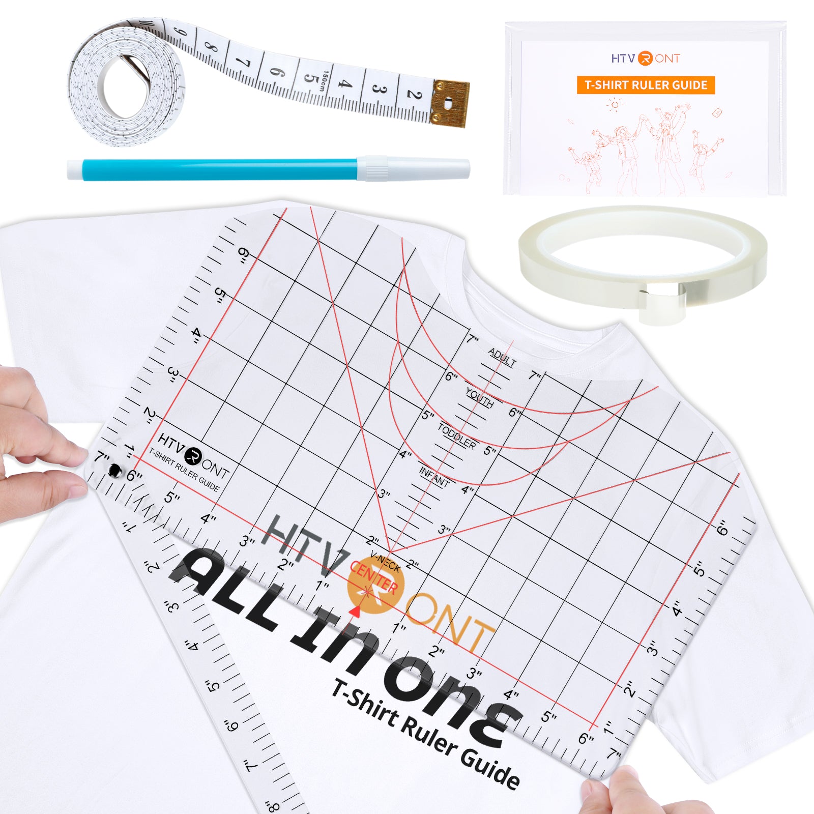 4Pack TShirt Ruler Guide Set - Precision Alignment Tool for HTV Vinyl Heat Press, All-in-One T-Shirt Measurement Ruler for Centering Designs and Crafting - Essential Cricut Accessories & Supplies