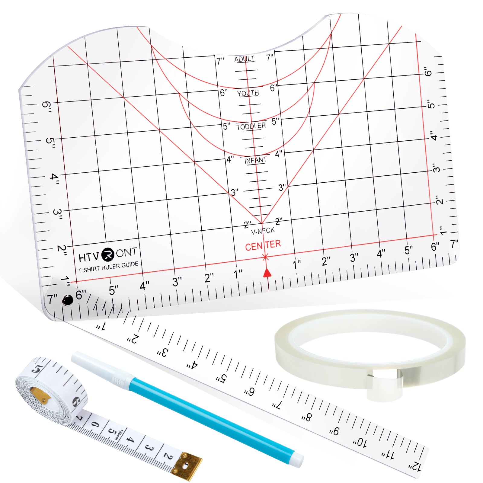 4Pack TShirt Ruler Guide Set - Precision Alignment Tool for HTV Vinyl Heat Press, All-in-One T-Shirt Measurement Ruler for Centering Designs and Crafting - Essential Cricut Accessories & Supplies