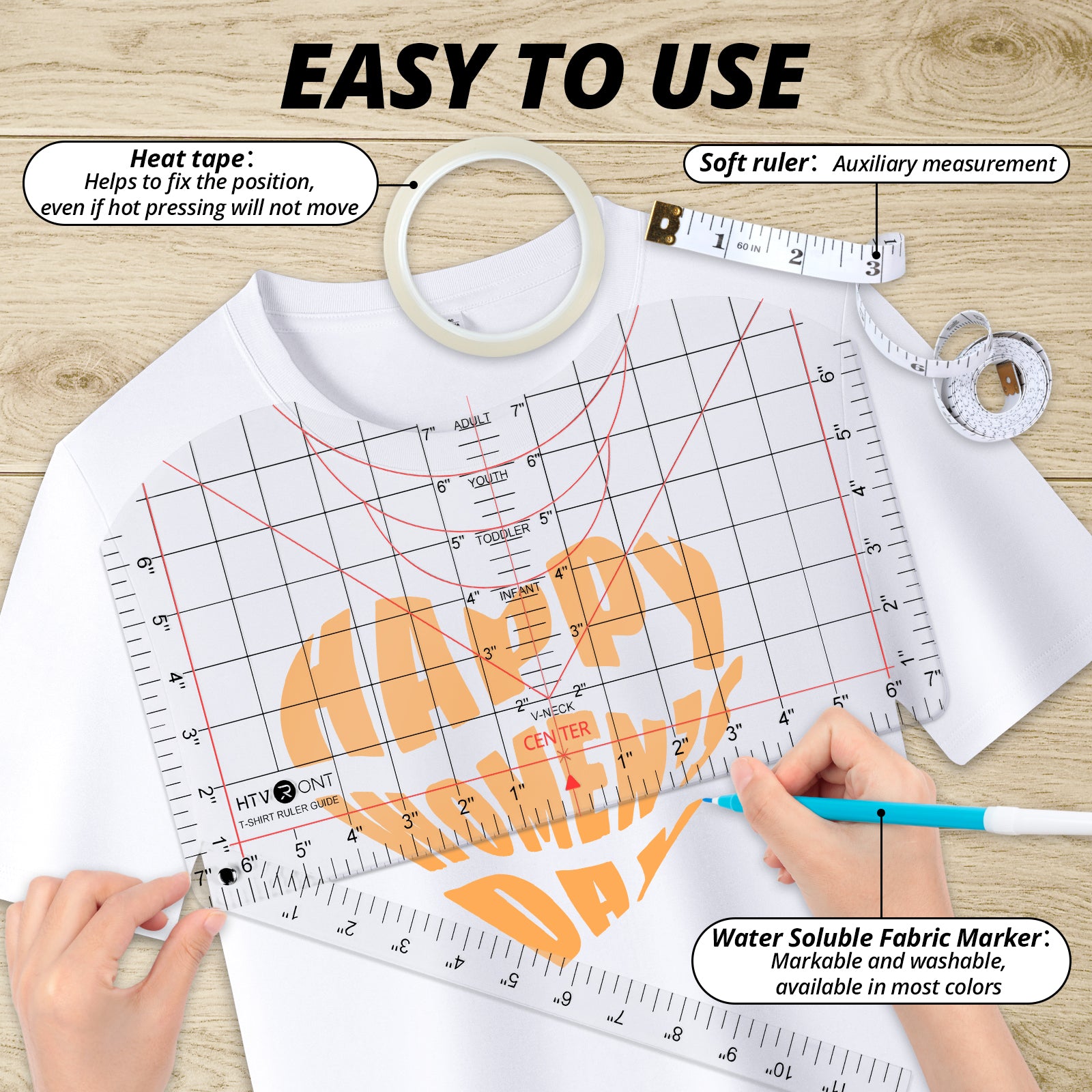 4Pack TShirt Ruler Guide Set - Precision Alignment Tool for HTV Vinyl Heat Press, All-in-One T-Shirt Measurement Ruler for Centering Designs and Crafting - Essential Cricut Accessories & Supplies