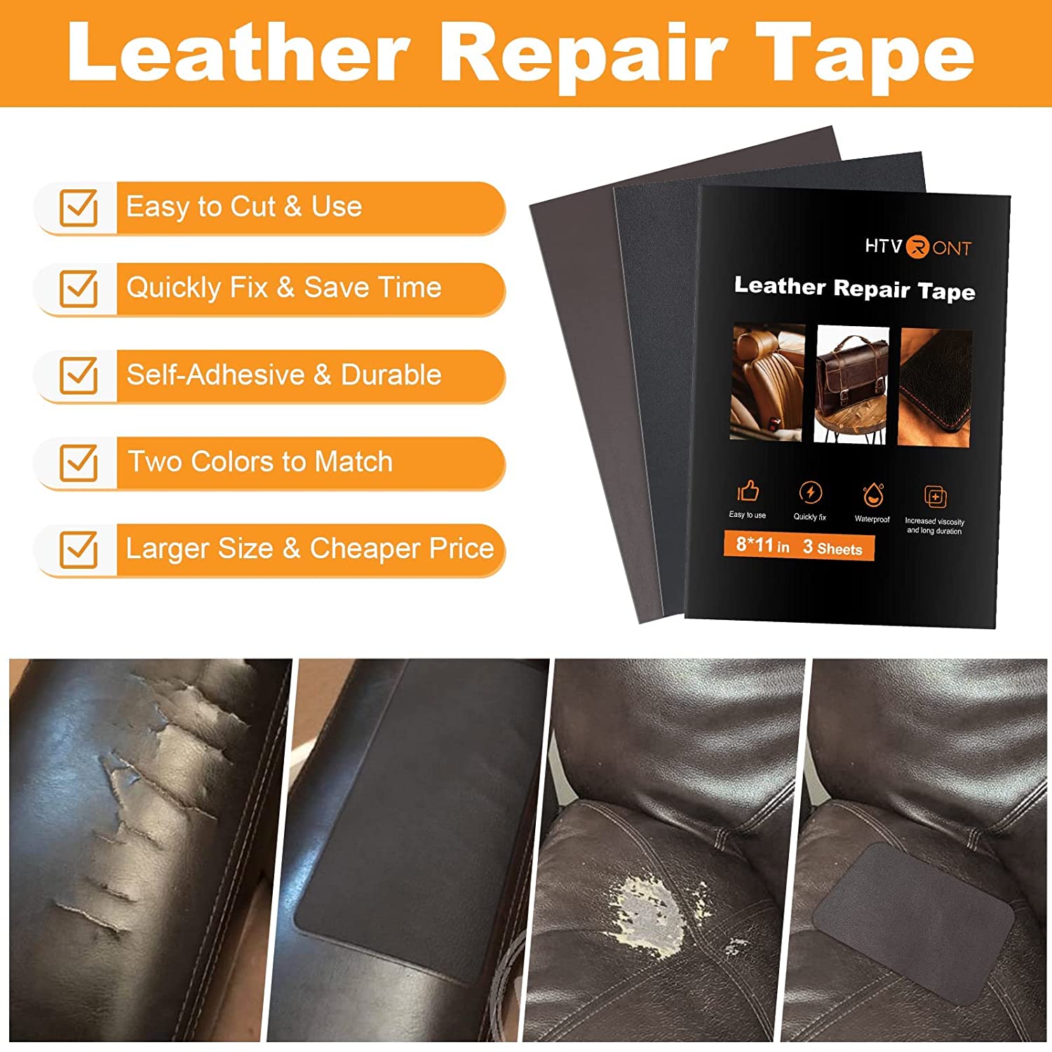 Leather Repair Patch Bundle - 8"x11" Self Adhesive Leather Tape 3 Pack