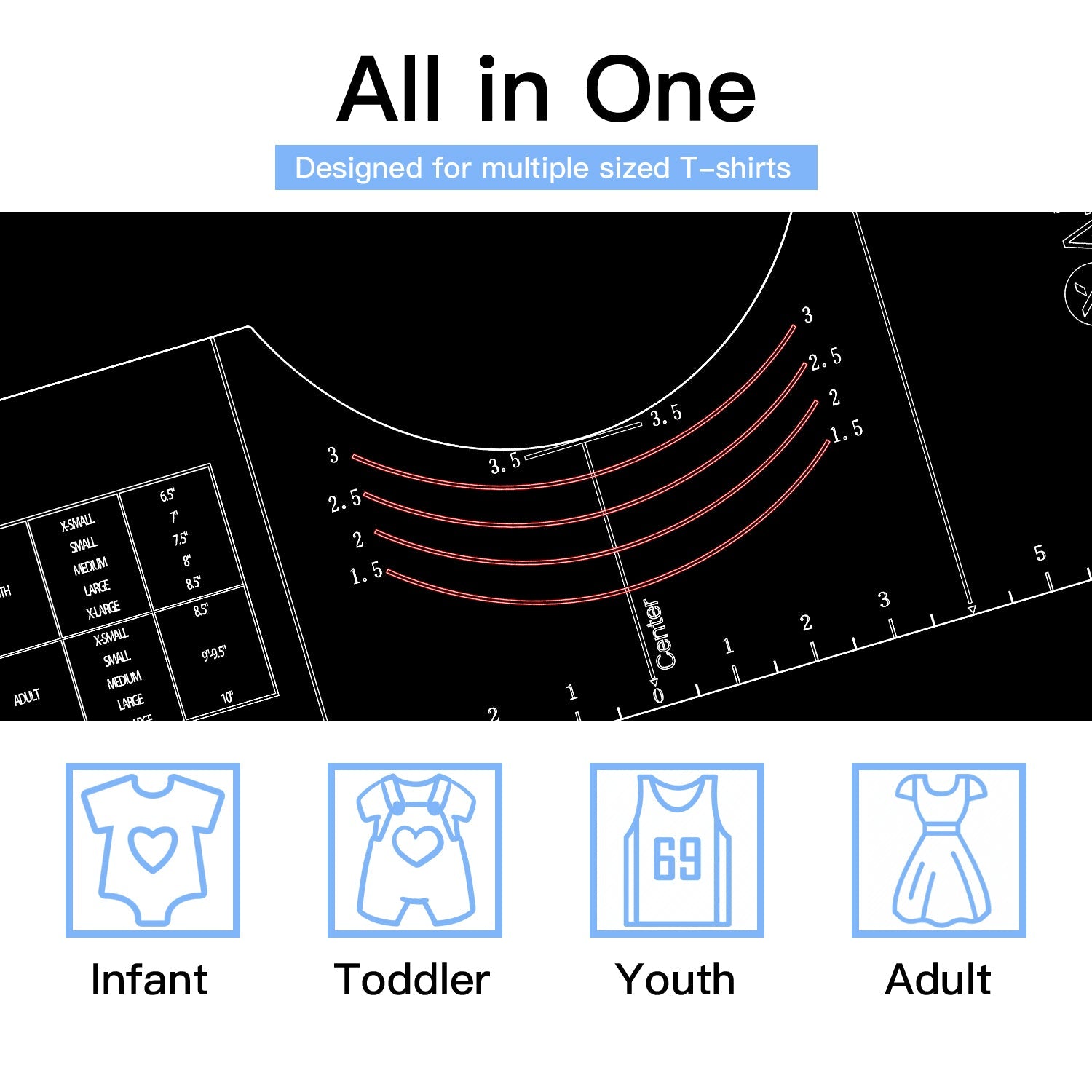 T-Shirt Alignment Tool with SoFt Tape Measure - 18"x6"x0.15" Sturdy Acrylic Ruler