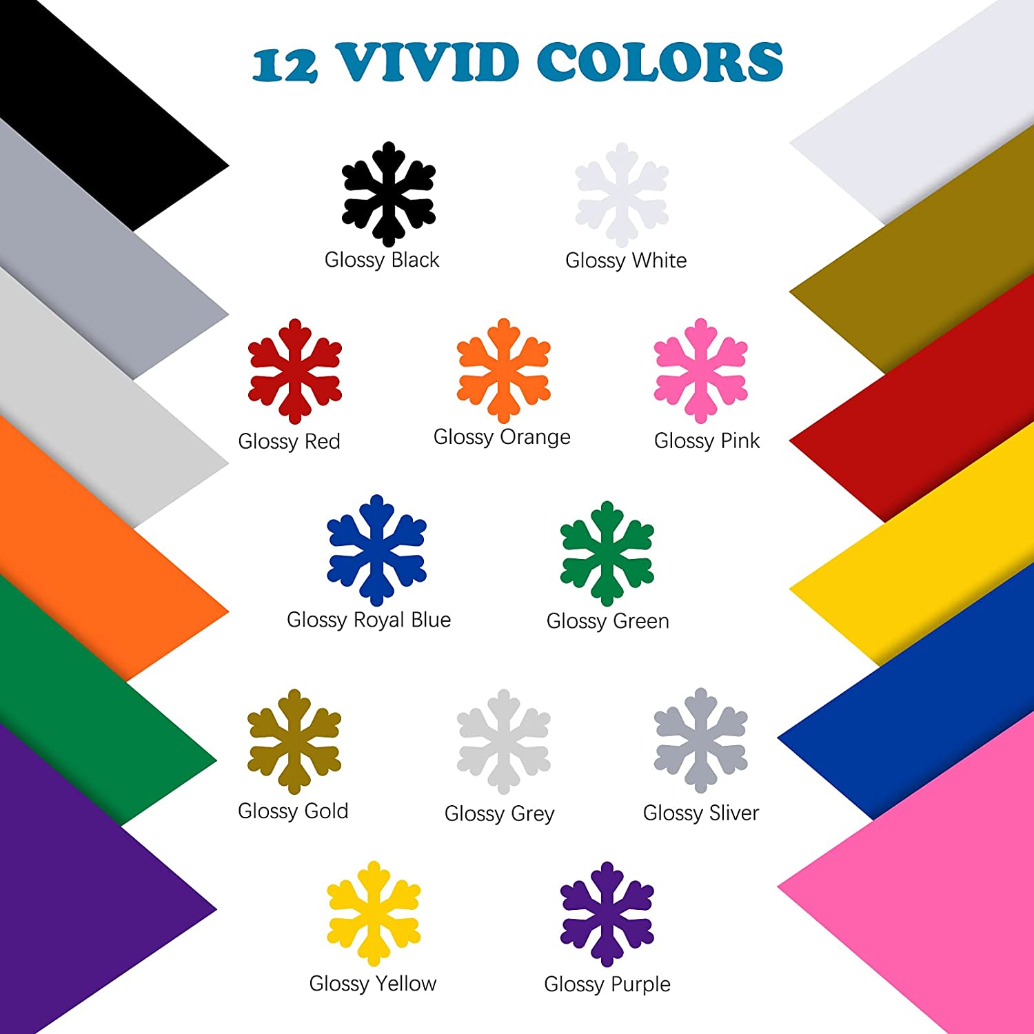 Adhesive Vinyl Roll Bundle - 12"x5 Ft (12 Assorted Colors）