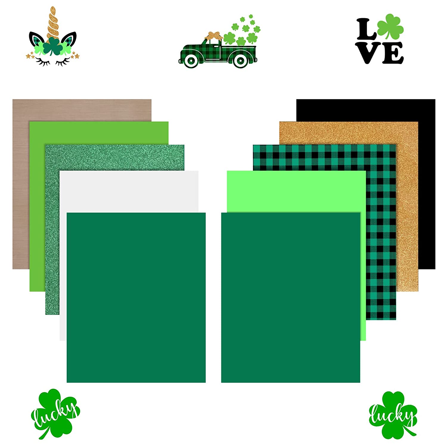 St. Patrick's Day HTV vinyl Bundle - 12" x 10" 10 Pack (8 Assorted Colors)