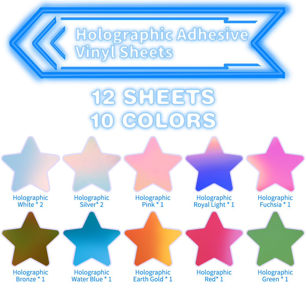 Holographic Adhesive Vinyl Sheet - 12"x12" 12 Pack