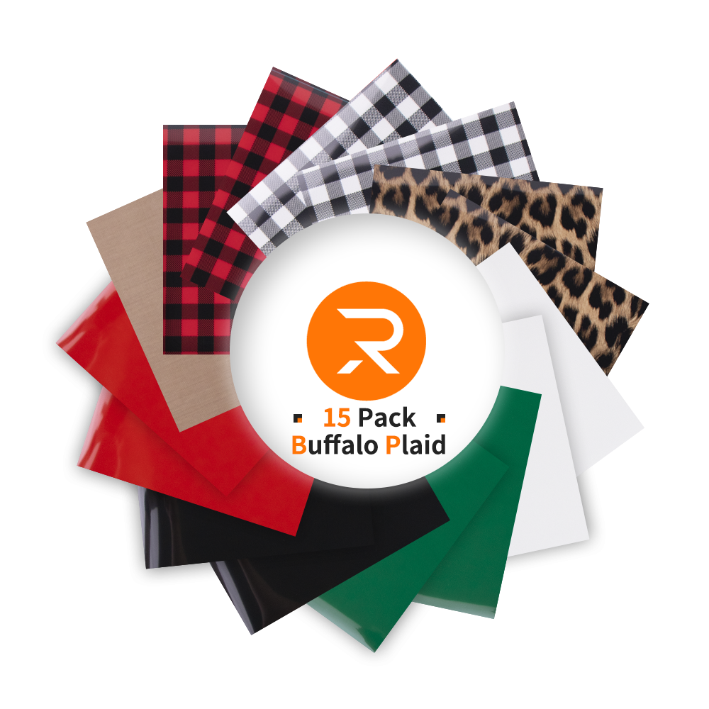 Buffalo Plaid HTV vinyl Bundle - 12" x 10" 15 Pack (7 Assorted Colors)