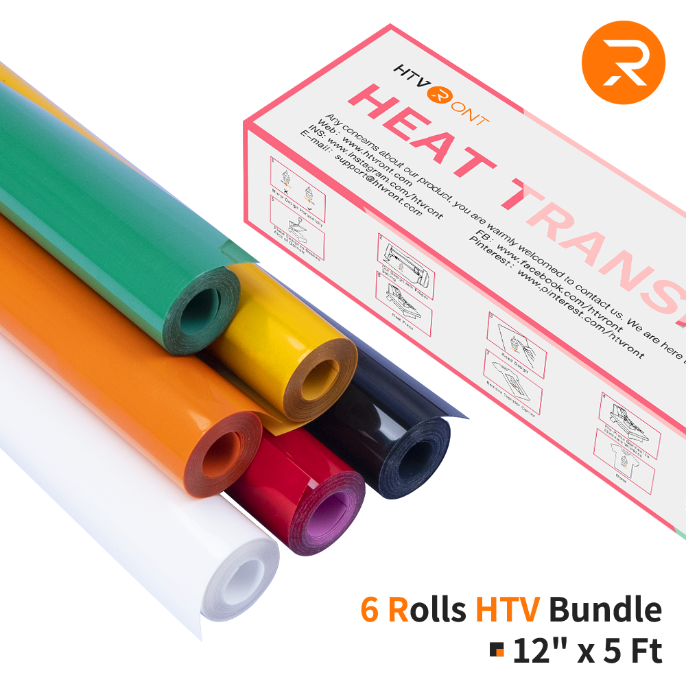 Heat Transfer Vinyl Bundle - 12"x5 Ft (6 Assorted Colors）