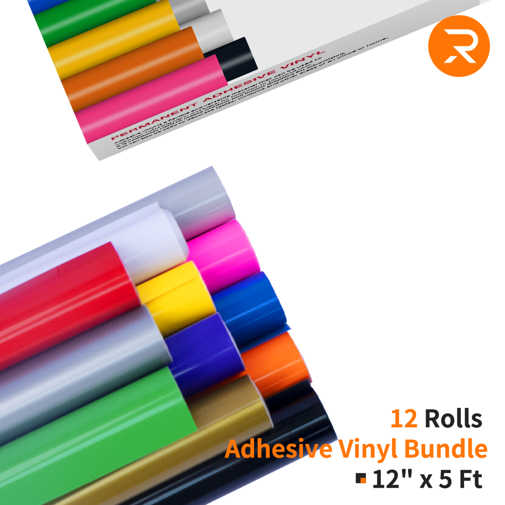 Adhesive Vinyl Roll Bundle - 12"x5 Ft (12 Assorted Colors）