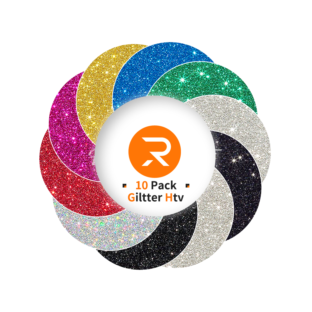 Glitter HTV vinyl Bundle - 12" x 10" 10 Pack（9 Assorted Colors）