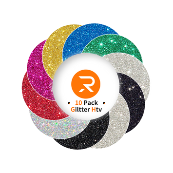 Glitter HTV vinyl Bundle - 12" x 10" 10 Pack（9 Assorted Colors）