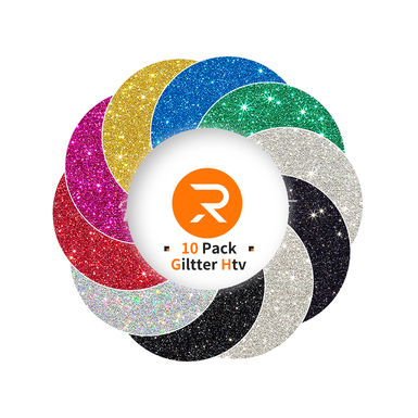 Glitter HTV vinyl Bundle - 12" x 10" 10 Pack（9 Assorted Colors）