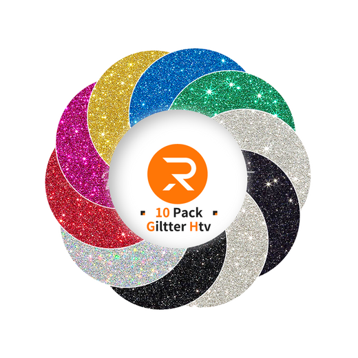 Glitter HTV vinyl Bundle - 12" x 10" 10 Pack（9 Assorted Colors）