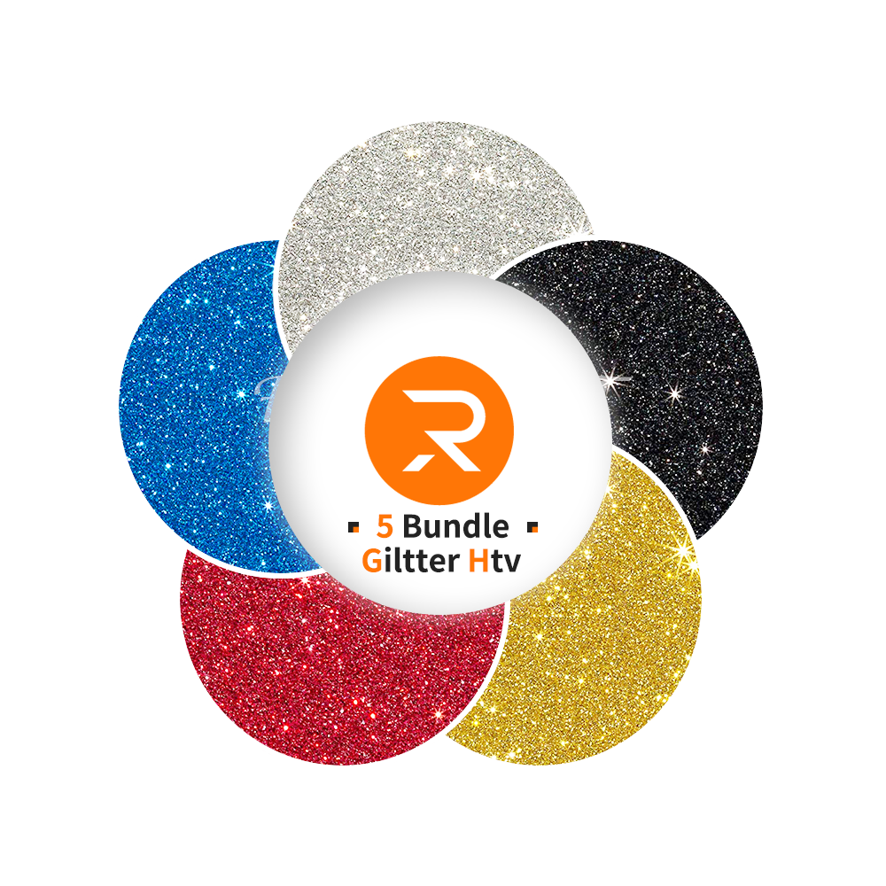 Glitter HTV vinyl Bundle - 12" x 10" 5 Pack（5 Assorted Colors）