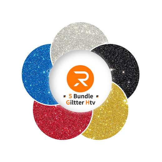 Glitter HTV vinyl Bundle - 12" x 10" 5 Pack（5 Assorted Colors）