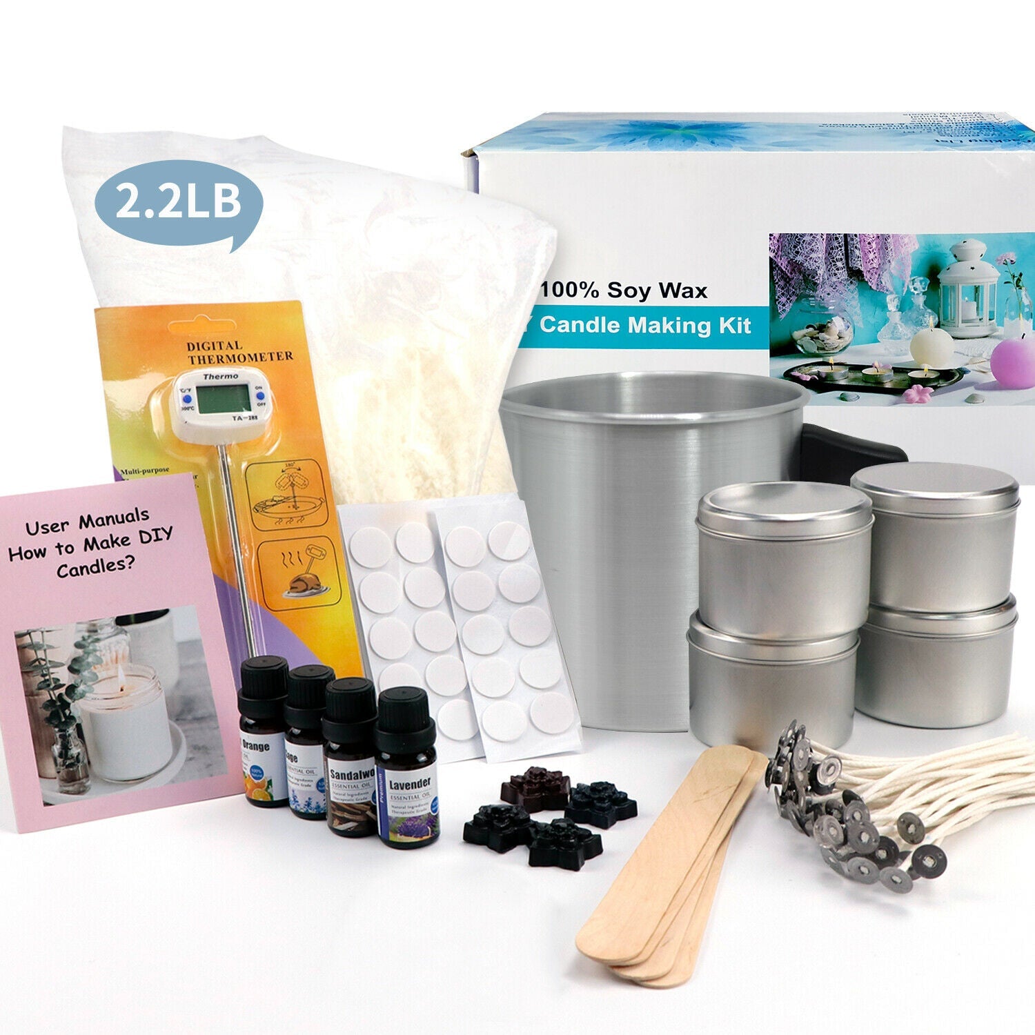 Candle Making Kit Soy Wax Flakes, Wicks, Pitcher Gift for DIYer Crafts