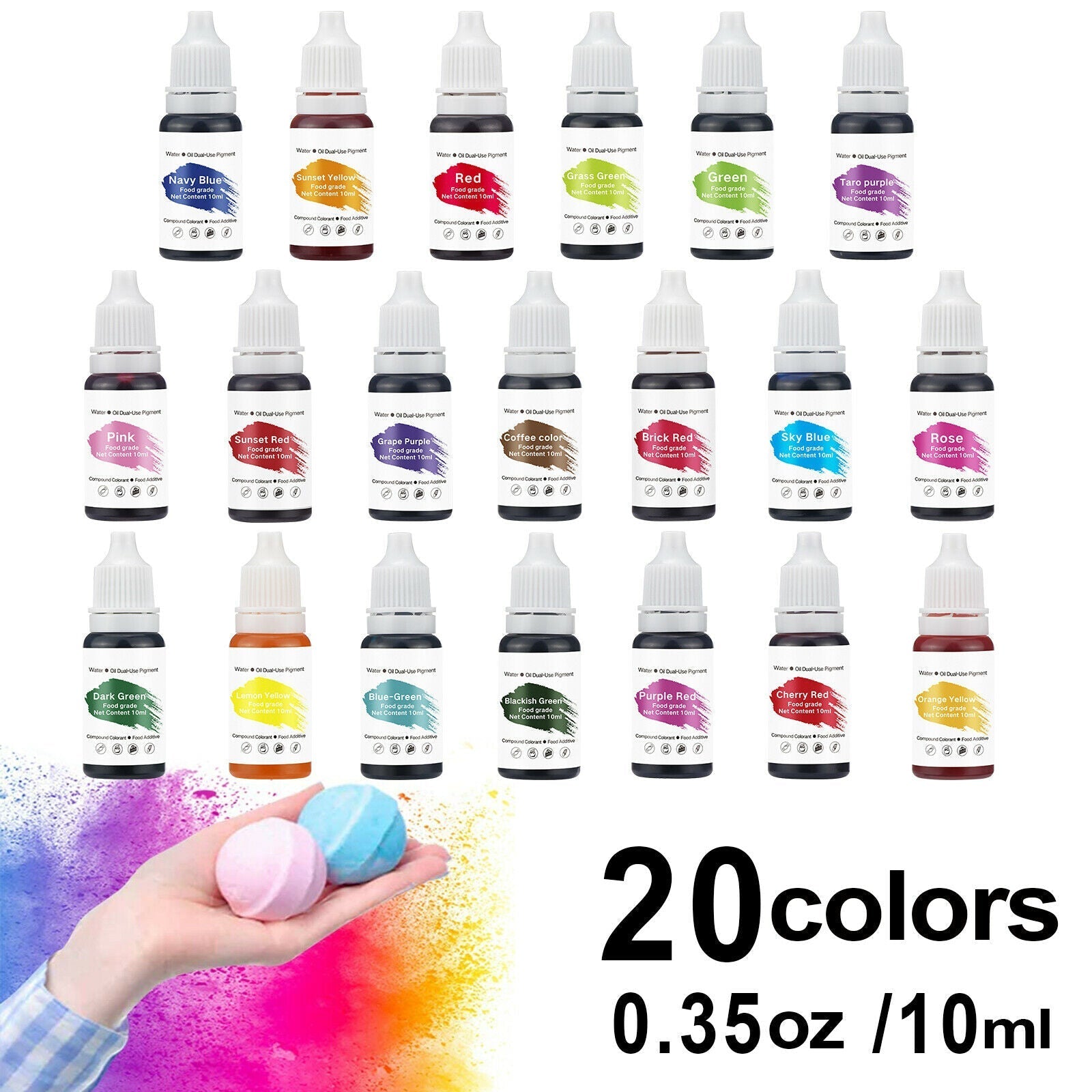 Copy WideBundle of 20 Color Bath Bomb Soap Dye Skin Safe Colorant For Making Supplies 0.35 Oz